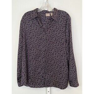 Chico’s Women’s Blouse 3 XL Purple Geometric Dot Print Button Front Long Sleeve